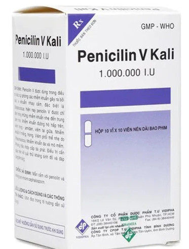 Penicilin V Kali 1.000.000IU Vidipha (Hộp 10 Vỉ x 10 Viên)