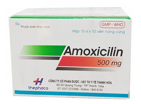 Amoxicilin 500mg Thephaco (hộp 10 vỉ x 10 viên)